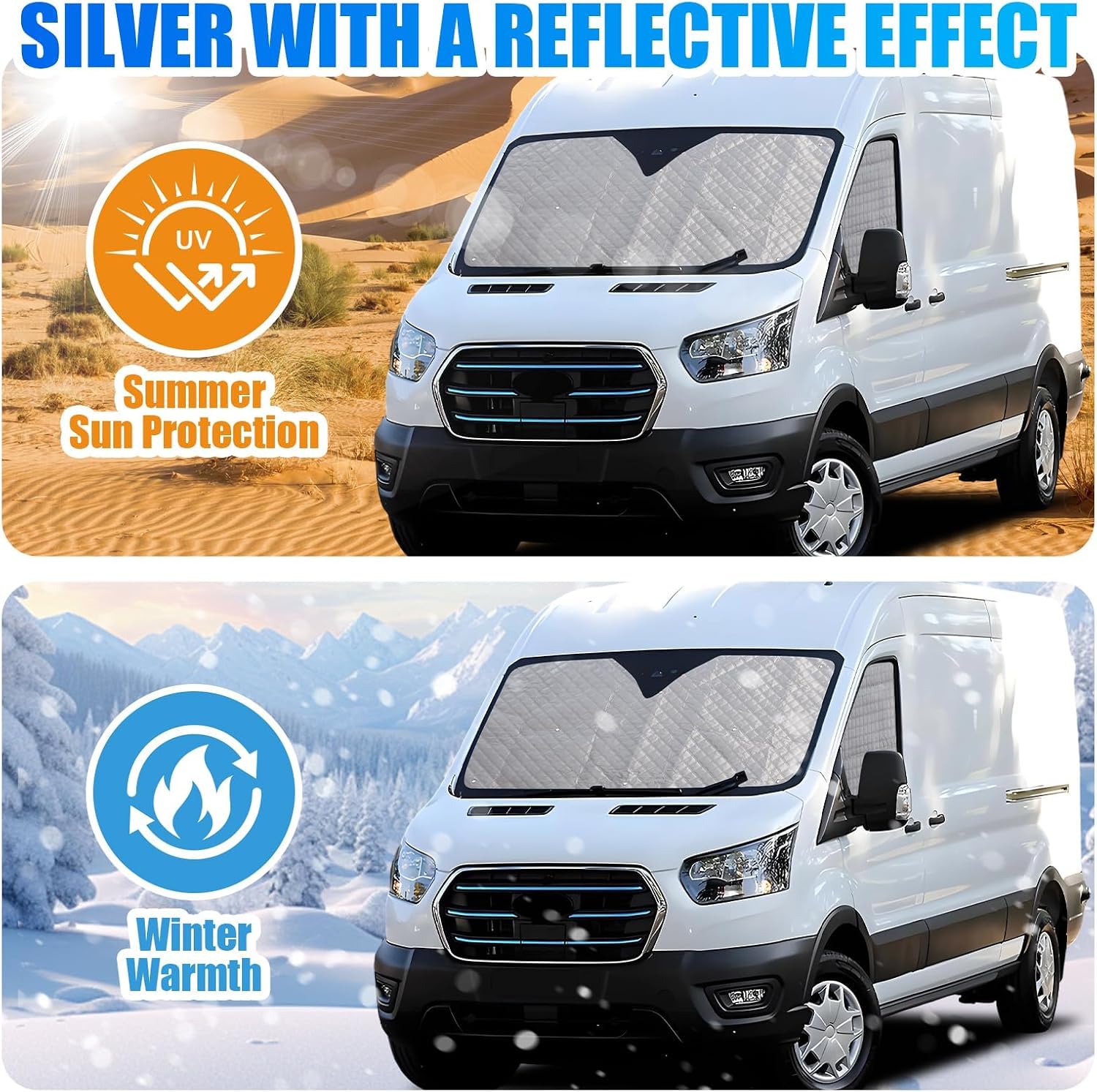 3 szt. mat termicznych na przednią szybę, pasuje do Ford Transit MK8 | Wodoszczelna aluminiowa osłona przedniej szyby do kampera, zaciemnienie, izolacja, ochrona prywatności