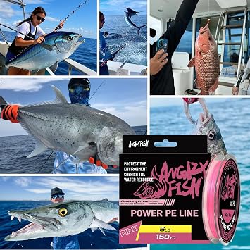 ANGRYFISH PE Braided Fishing Line - High-Visibility to Anglers, Invisible to Fish - Ultra-Strong & Abrasion Resistant - Thinner Diameter for Longer Casts - Saltwater Freshwater Use - Pink/Orange