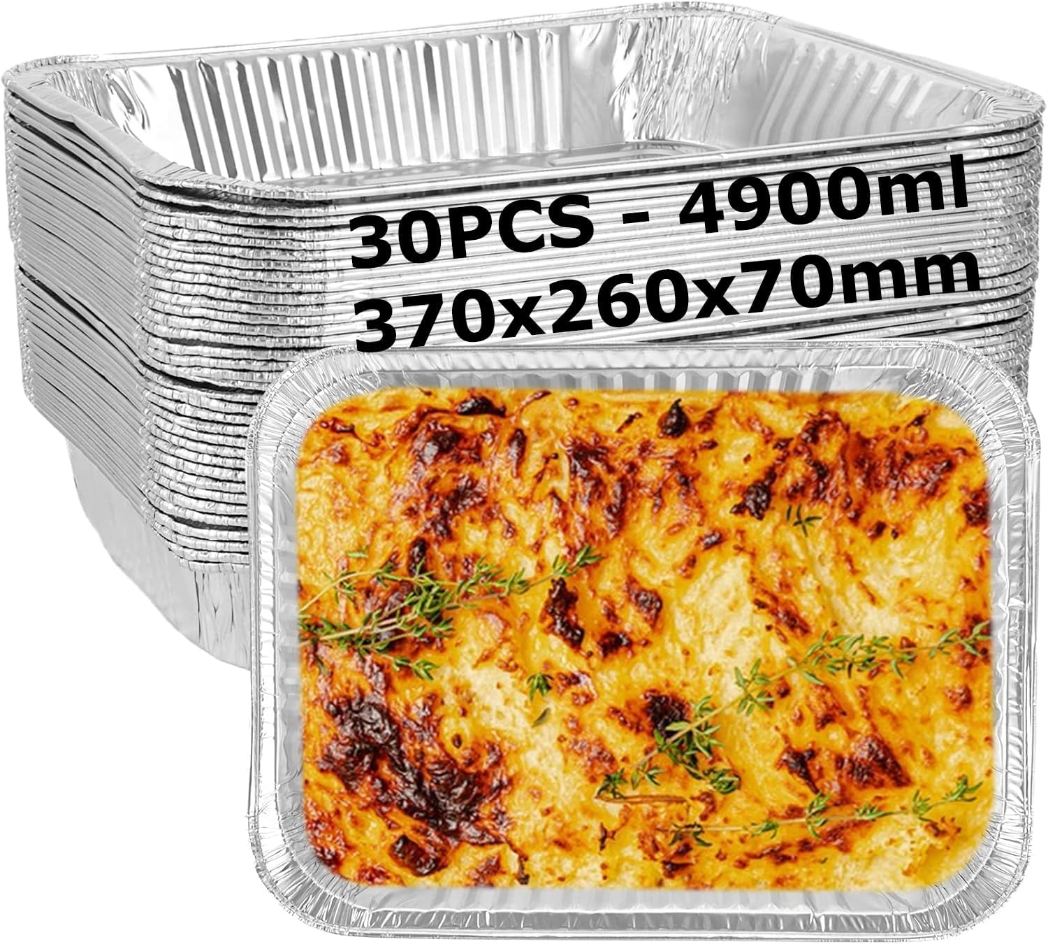 SHUESS 30 sztuk aluminiowych misek do grilla, duże 5000 ml, 37 x 26 x 7 cm, aluminiowe, jednorazowe miseczki z folii aluminiowej, na Boże Narodzenie, sylwestra, imprezę, bufet