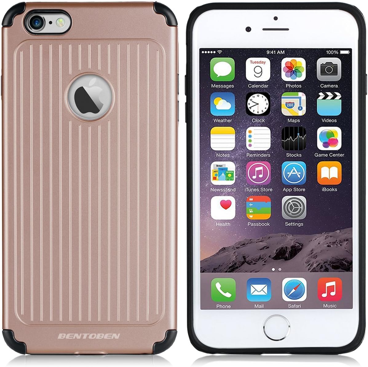 iPhone 6 Plus Case, iPhone 6S Plus Case, BENTOBEN 2 in 1 Slim Hybrid Anti Slip Durable Bumper Shockproof Rugged Cover Protective Case for iPhone 6 Plus/6S Plus (5.5 inch), Rose Gold & Black