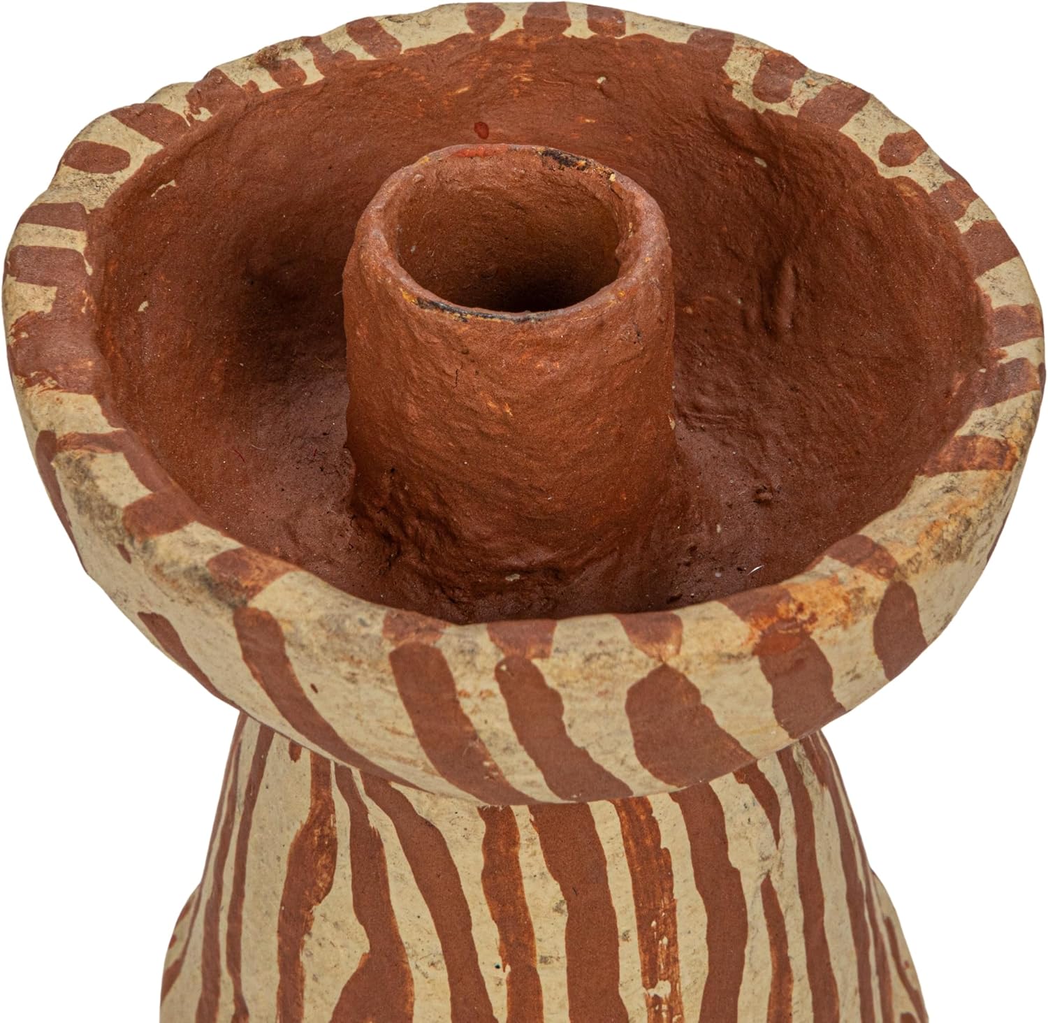 Creative Co-Op Round Decorative Hand-Painted Paper Mache Taper Holder, Brown and Beige
