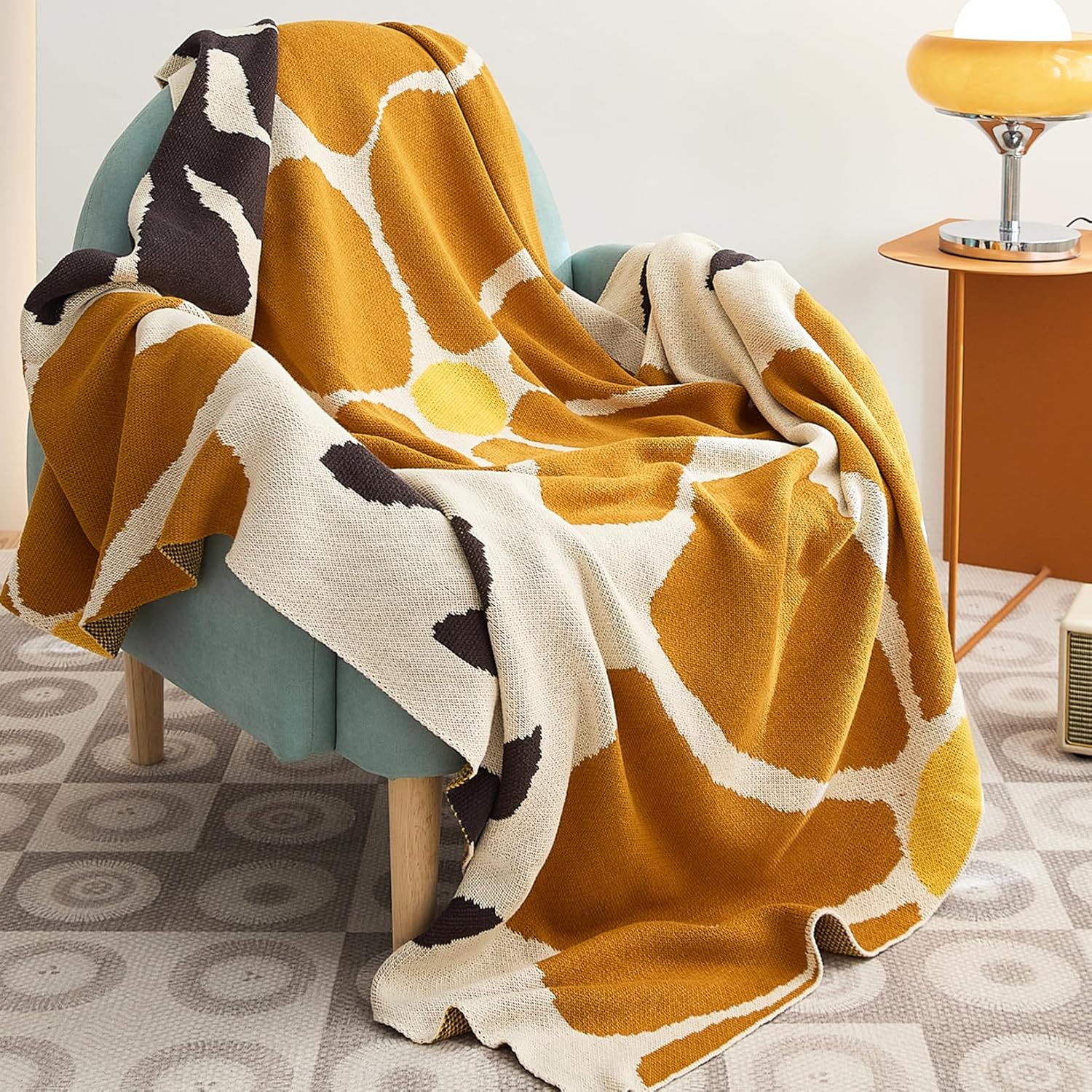 Luxurious All-Season 100% Cotton Blanket – Breathable Sofa Throw Blanket with Vibrant Design, Ideal for Couch and Bed, Decorative & Comfortable, 51 x 63 Inches (Turmeric)