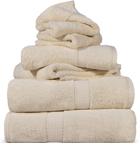 Vista 1143 de SUPERIOR - Juego de toallas de algodón egipcio de 28.22 oz/m², incluye 2 toallas de baño, 2 toallas de mano, 2 toallas para la cara, artículos