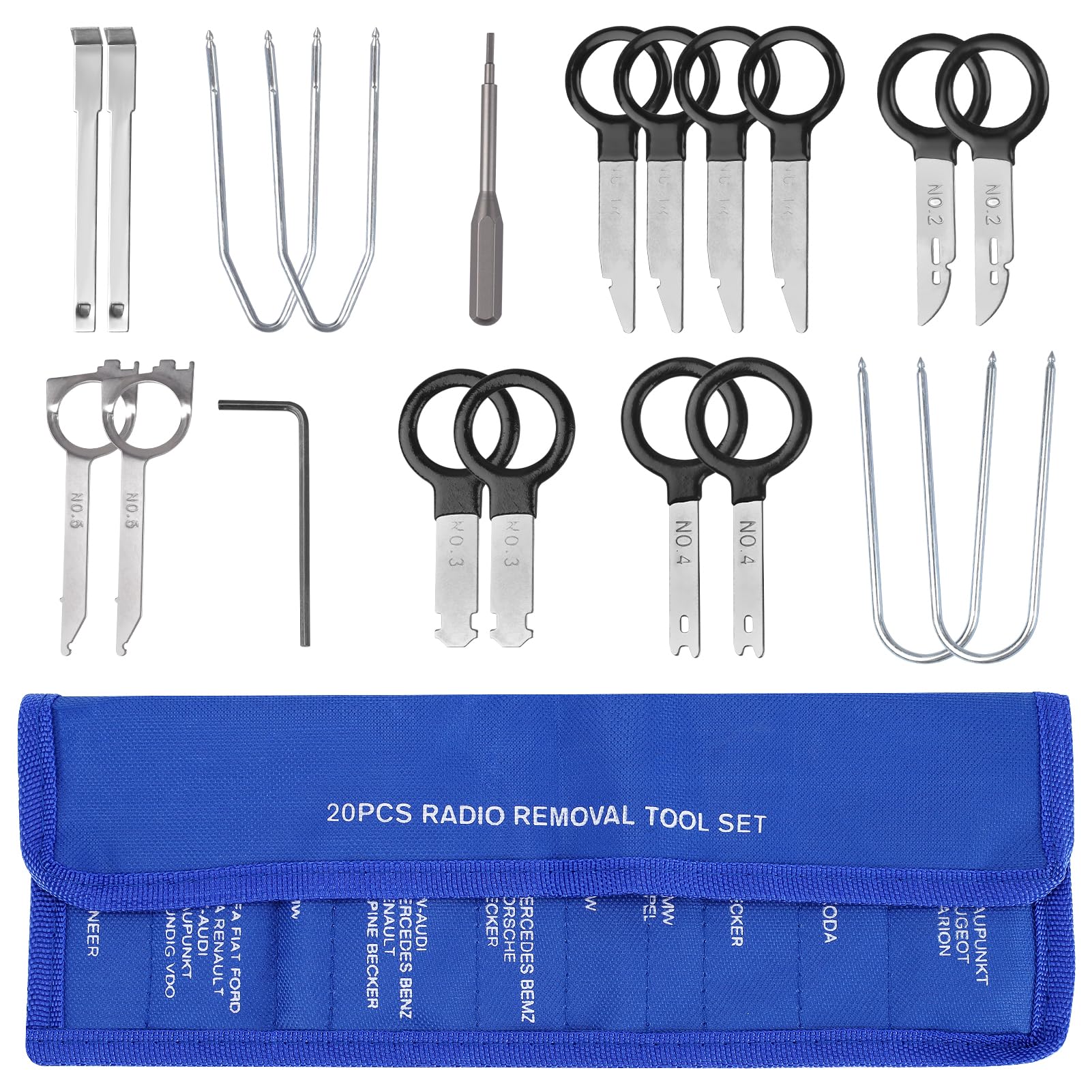 Xastro Radio Ausbau Werkzeug, 20TLG Universal Autoradio Ausbauwerkzeug für Radio Navi IEntriegelungswerkzeug I Demontage Radiobügel Kfz Werkzeug