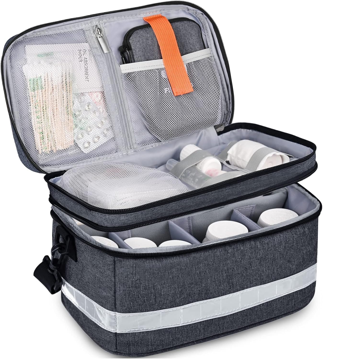 VKYSTAR Medication Organizer Storage Bag,Portable Pill Bottle Organizer with Hand or One Shoulder,Travel Medicine Bag with Strap,Famliy First Aid Box