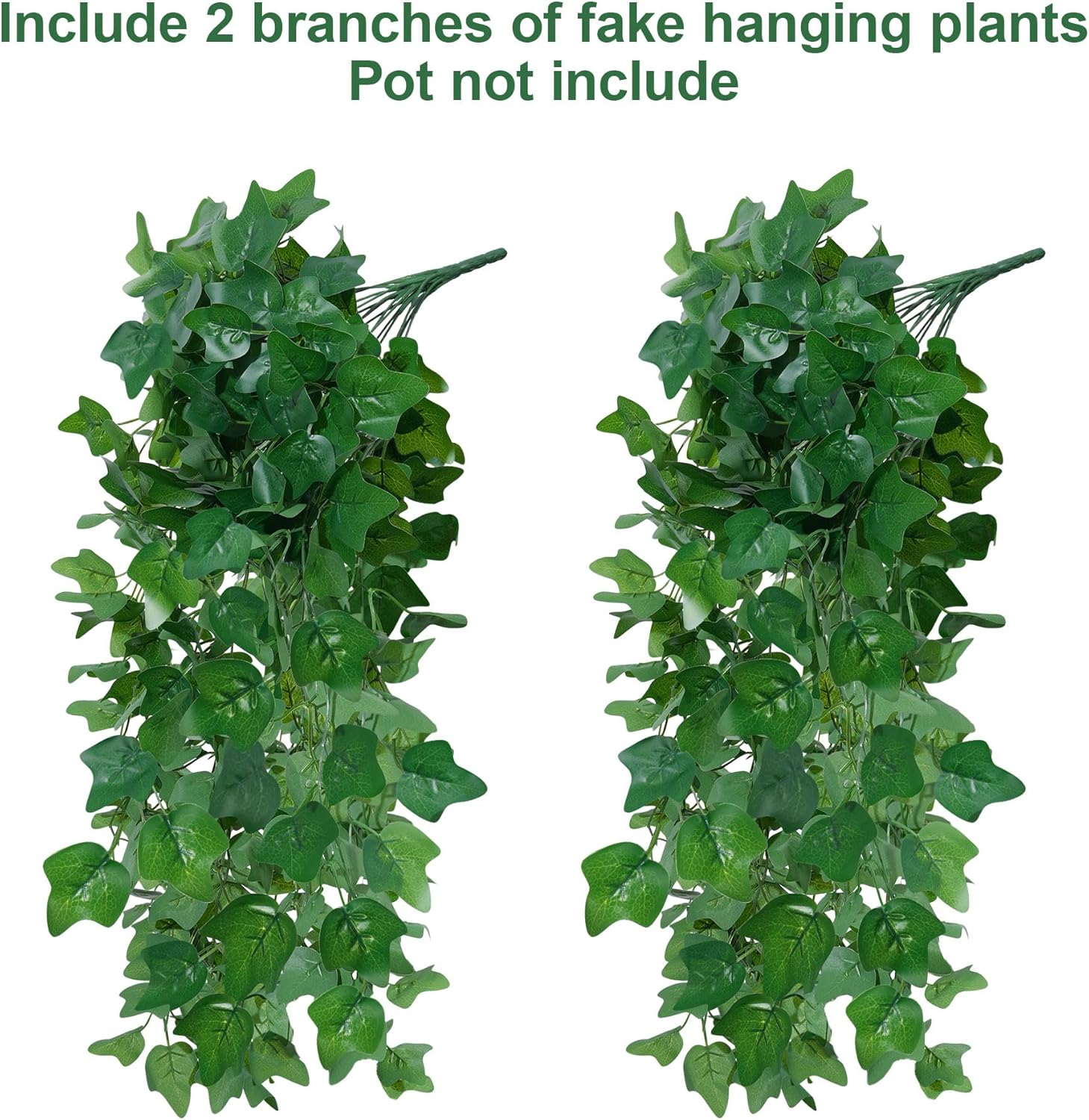 Faux Outdoor Plants Fake Hanging Plants for Outdoors Outside Decorations, 2 Pcs Green Fake Ivy Vines Realistic UV Resistant Artificial Greenery for Planters Porch Garden Yard Front Door Patio Indoor
