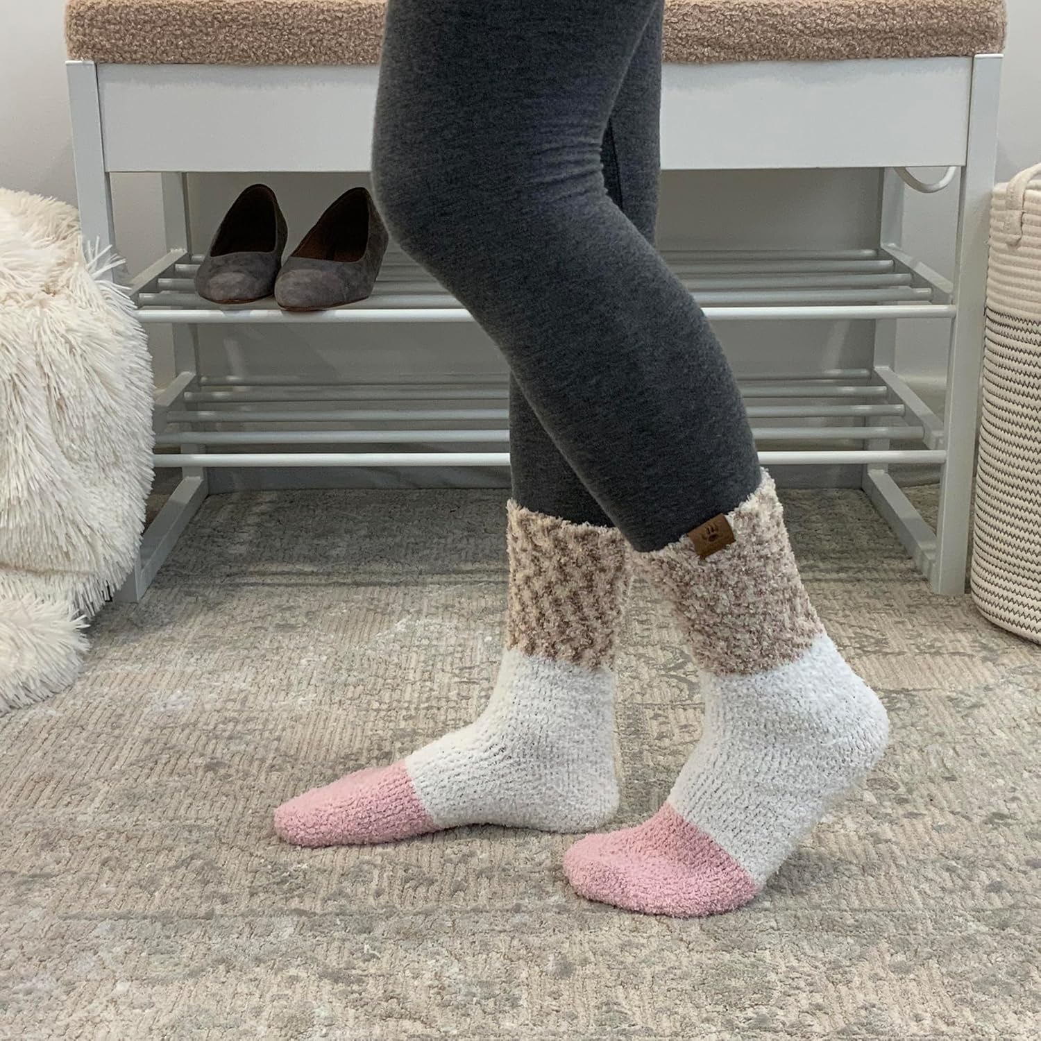 BEARPAW 4 Pair Pack Cozy Super Soft Lounge Socks Multi Pattern Crew Socks - Image 3