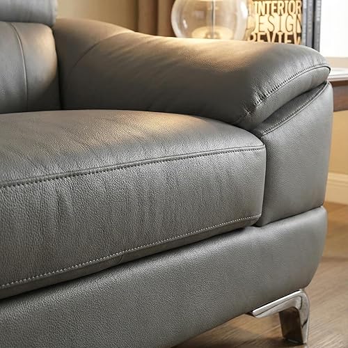 Miniatura 7 de Cortesi Home Sofá Vegas de cuero genuino con reposacabezas ajustables, gris, 82.5 pulgadas