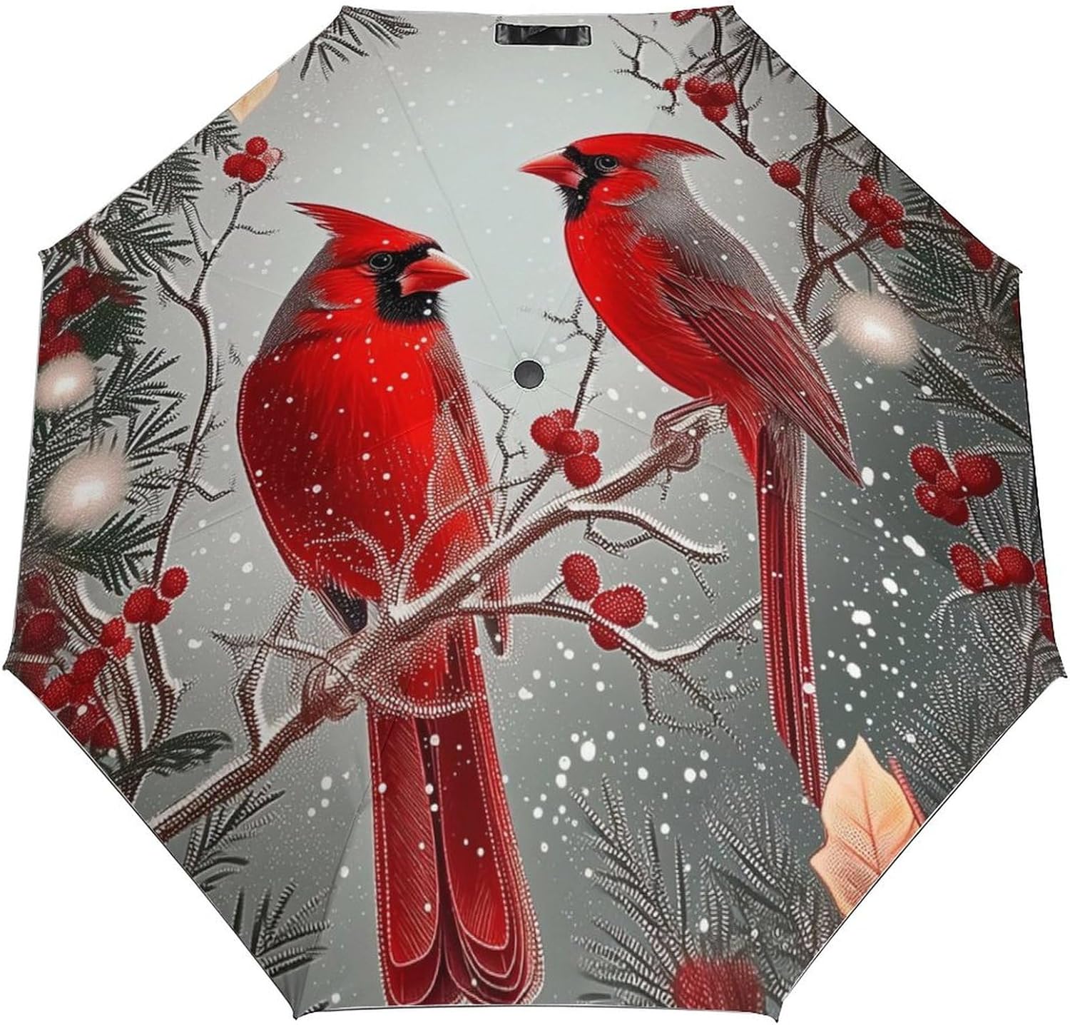 Cardinal in Snow Windproof UV Umbrellas Auto Open Close 3 Folding Strong Durable Compact Travel Sun Umbrella, Portable Lightweight Easy Carrying