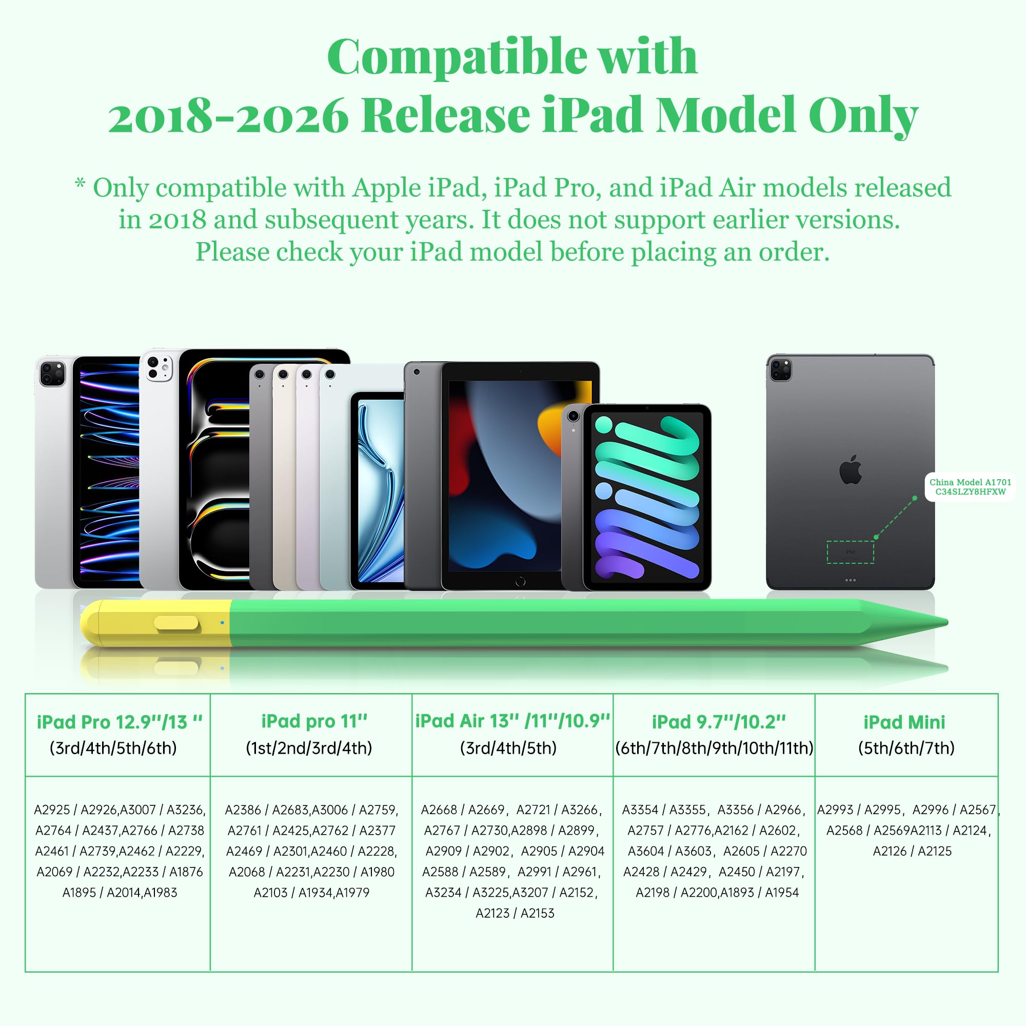 Eingabestift für iPad (2018–2026), Apple Pencil mit Handflächenabweisung, schnelles Laden, Neigungsempfindlichkeit, für iPad 11/10/9/8/7/6. Generation, Pro 13 Zoll, 12,9 Zoll, M4, Air 7/6/5/4/3/M3/M2