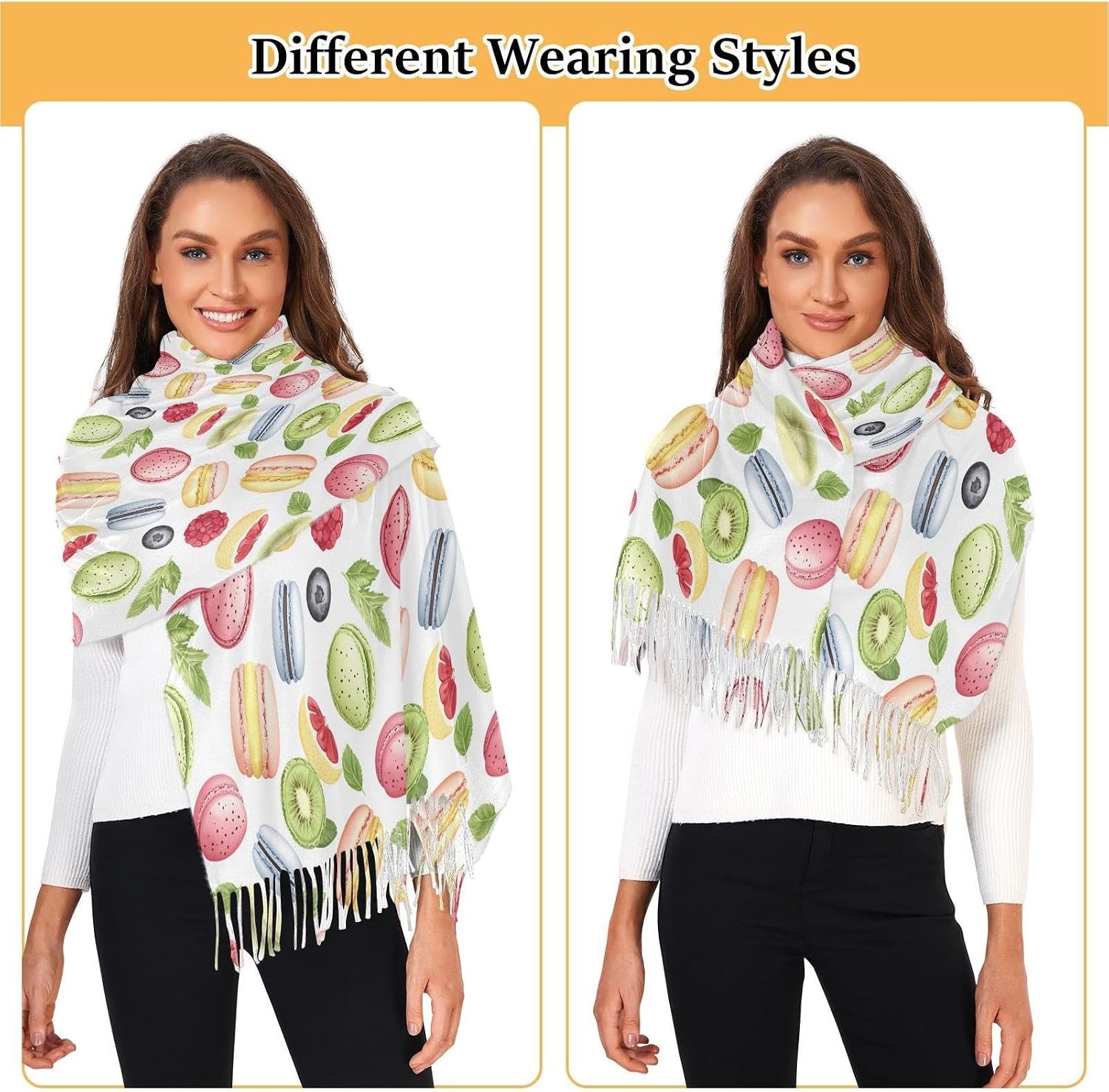 Winter Scarf for Women Macaron Fruit Colorful Fashion Tassel Shawl Wraps for Women, Cold Weather Warm Womens Scarves Soft Long Scarf