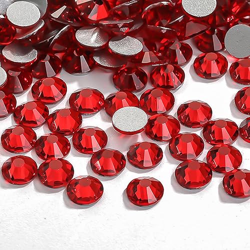 3600 diamantes de imitación de cristal rojos con parte trasera plana, pegamento medio redondo, gemas de diamantes de imitación para manualidades y