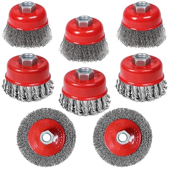 8Pcs Wire Brush for Angle Grinder, Thread M14 x 2 Angle Grinder Cup wire Brush Diameter 75 mm and 100 mm, Steel Wheel for Cleaning, Rust Removal and Grinding