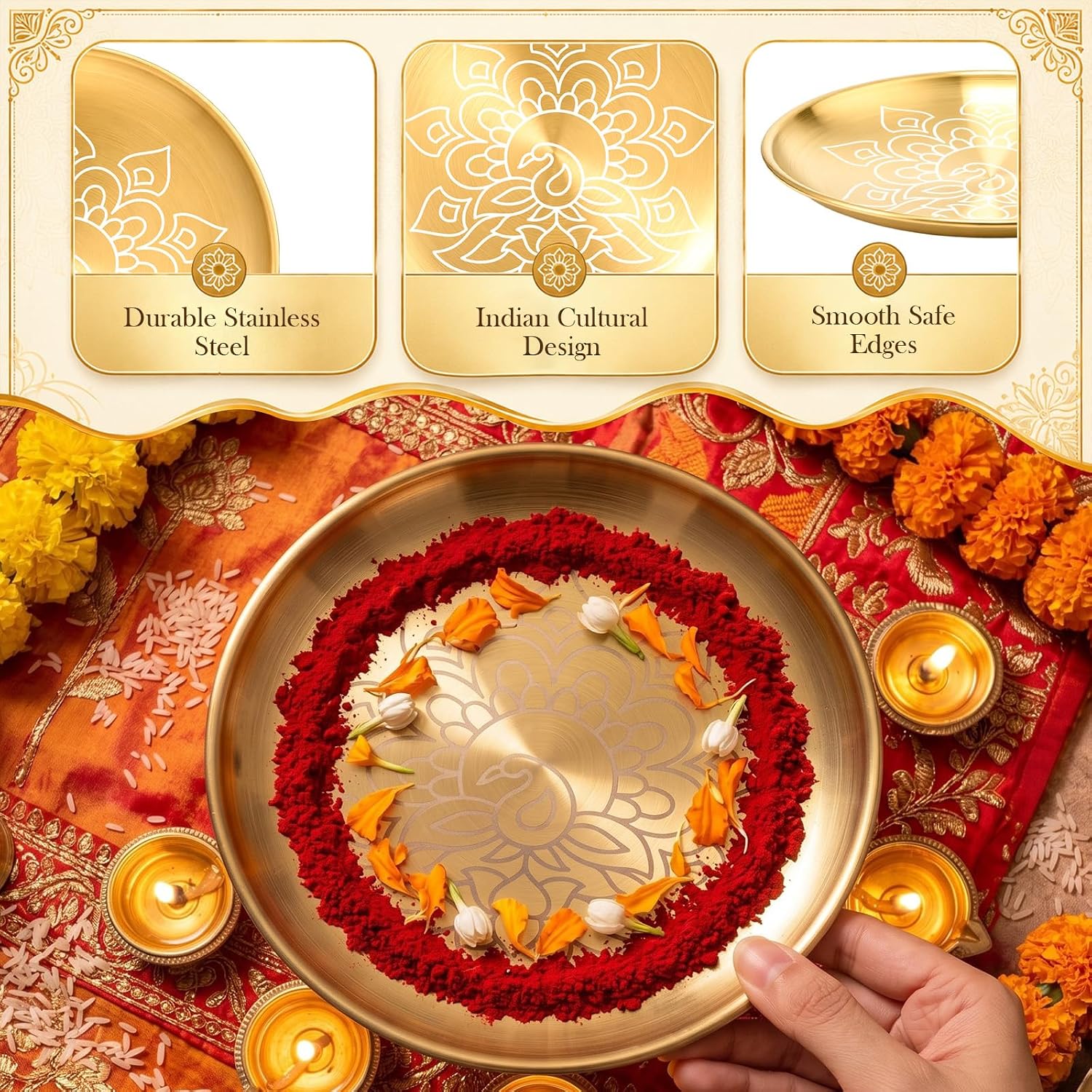 6 Pcs Diwali Pooja Thali Indian Pooja Return Gifts Bulk, Peacock