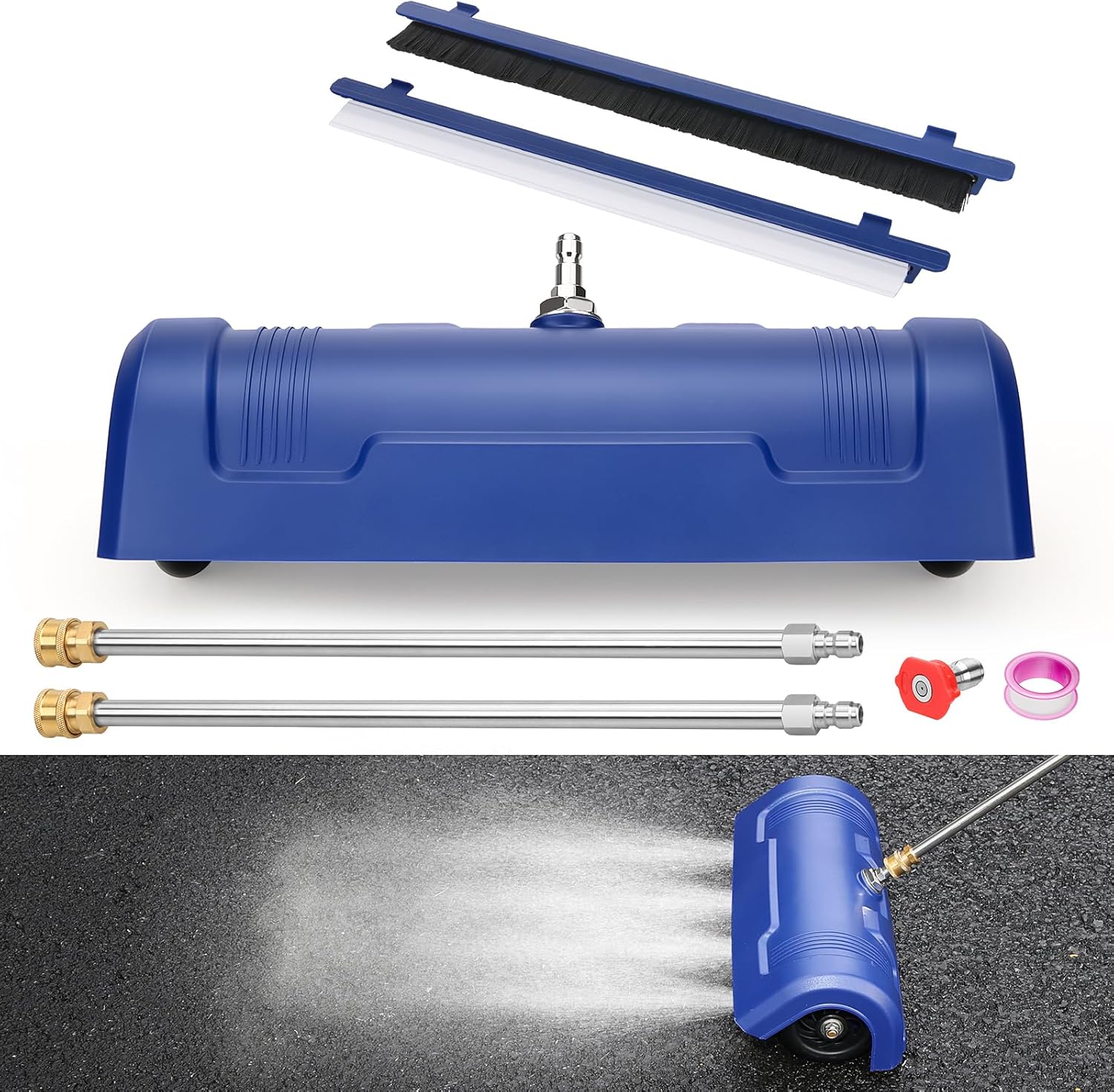 15" Pressure Washer Surface Cleaner - Stainless Steel Surface Cleaner for Pressure Washer Accessories for Concrete, Sidewalk, Driveway, Patio - 1/4” Quick Plug, 2 Extension Wands, 4000 PSI Max