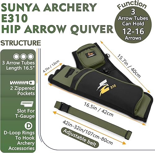 Miniatura 11 de SUNYA Carcaj de cadera de tiro con arco para flechas. Incluye 3 tubos de soporte de flecha, bolsillos de accesorios y cinturón de cintura. Apto