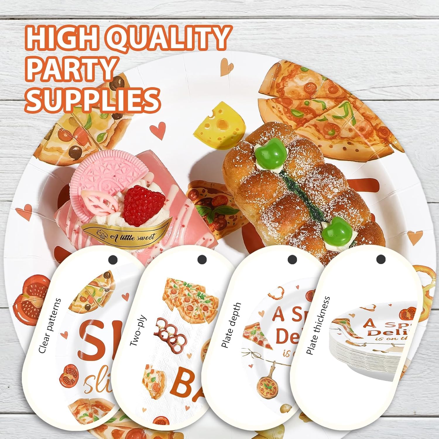 96Pcs Pizza Baby Shower Party Supplies Slice Slice Baby Plates and Napkins Disposable Fast Food Pizza Tableware Set for Boys or Girls Funny Pizzeria Baby Shower Birthday Party Decorations Serves 24