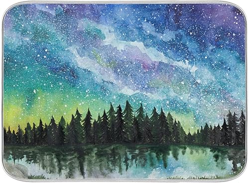 Vista 129 de Tapete de secado de platos de flores de fondo negro para encimera de cocina de 18 x 24 pulgadas, tapete de microfibra absorbente, tapete de secado