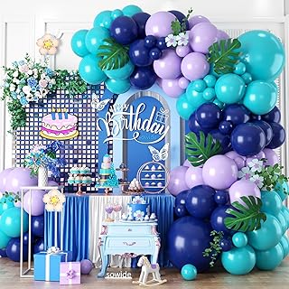 Teal Purple and Blue Balloon Arch Garland Kit, Navy Blue Purple Teal Balloons Garland Kit with Star Balloons for Birthday Hawaii Tropical Party Supplies Video Gaming Baby Shower Party Decorations