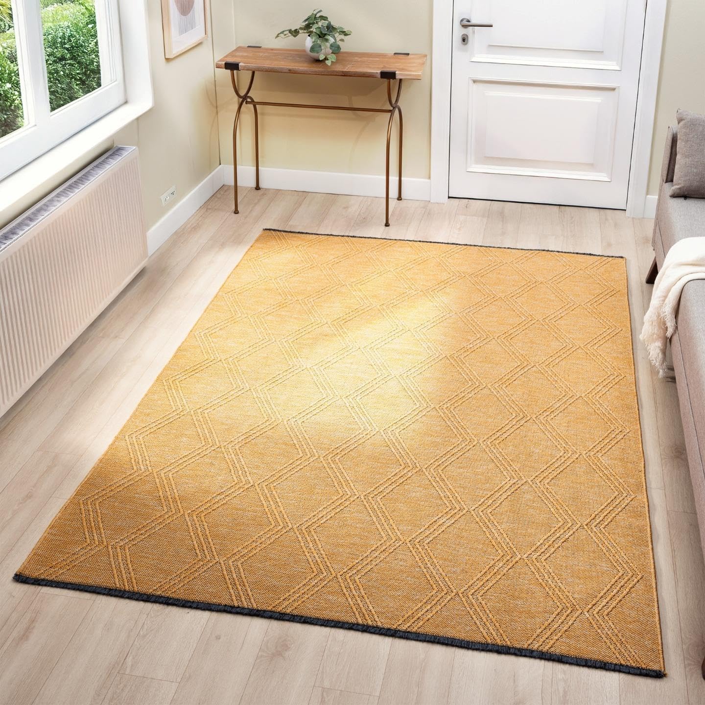 LUXE WEAVERS Modern Farmhouse Yellow 8x10 Washable Area Rug, Anti-Slip Diamond Pattern Carpet