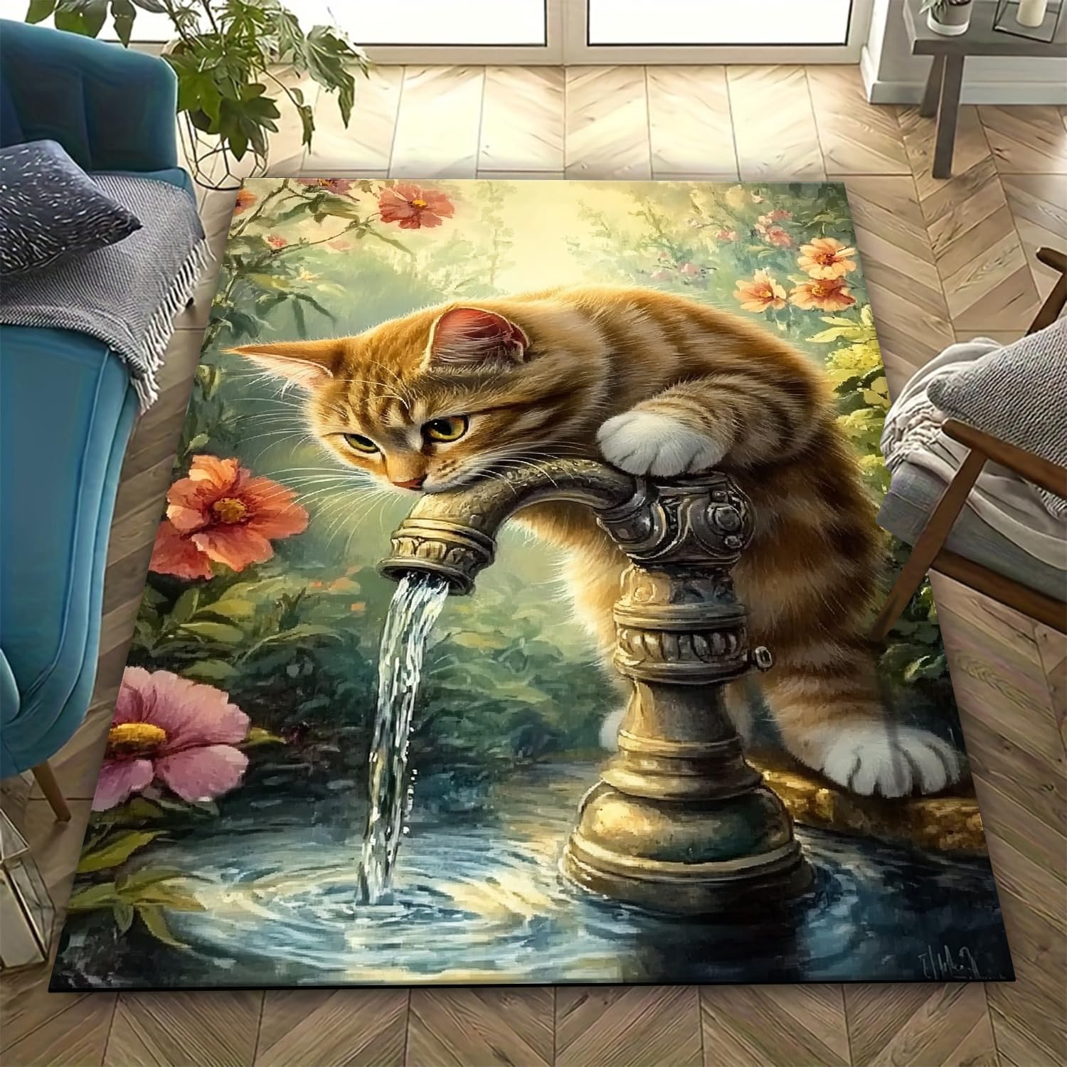 Tapis chat 3D grand format idéal pour salon moderne et yoga