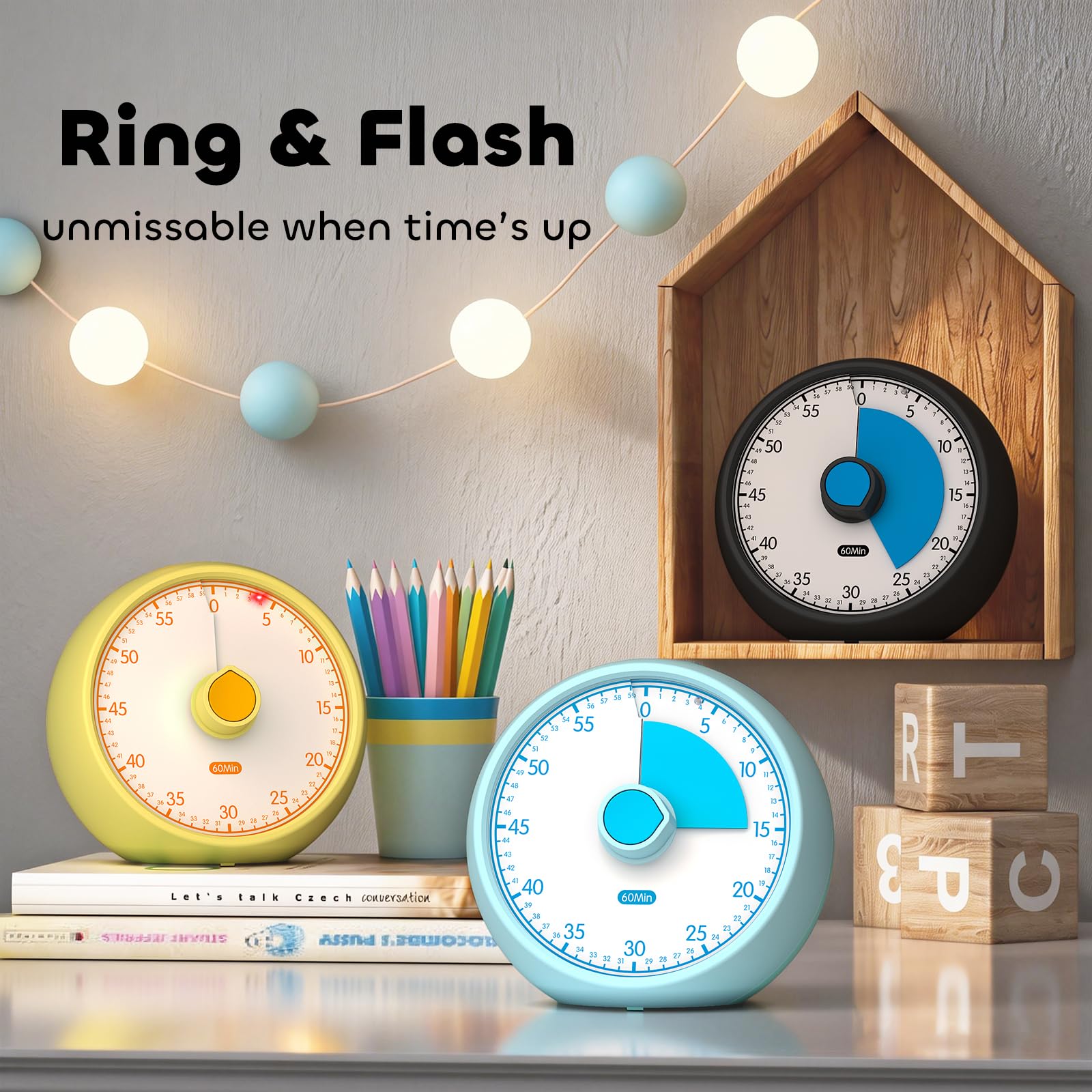 Timer Visivo per Bambini 60 Minuti – Timer Analogico Silenzioso a Conto Alla Rovescia,Strumento di Concentrazione per ADHD e Autismo,Gestione del Tempo per Compiti (Tutto blu)