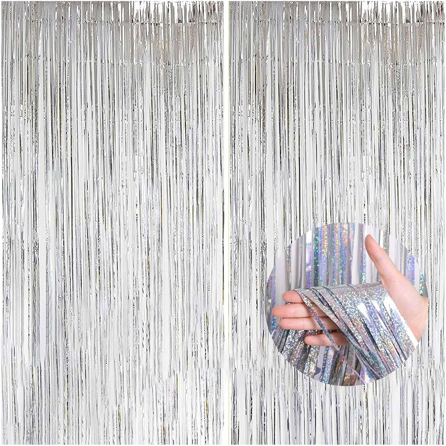 Silver Foil Fringe Curtains Metallic Tinsel Shimmer Curtain for Party
