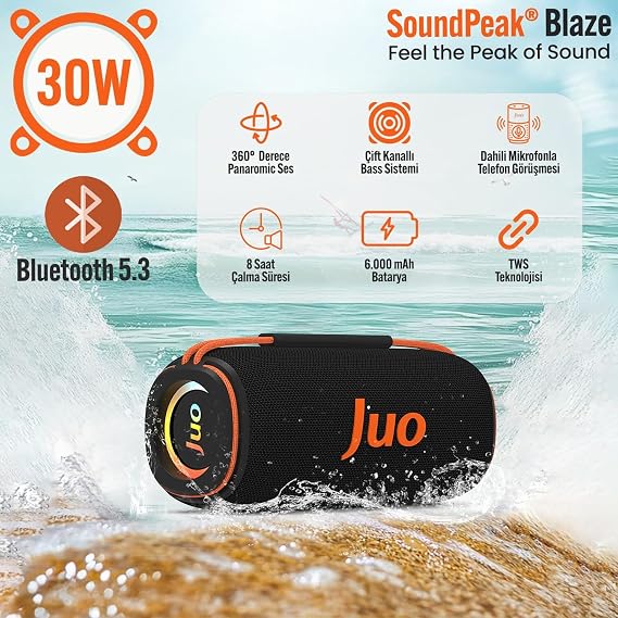 Juo SoundPeak Blaze 30W RGB Bluetooth Hoparlör Kablosuz Taşınabilir Speaker
