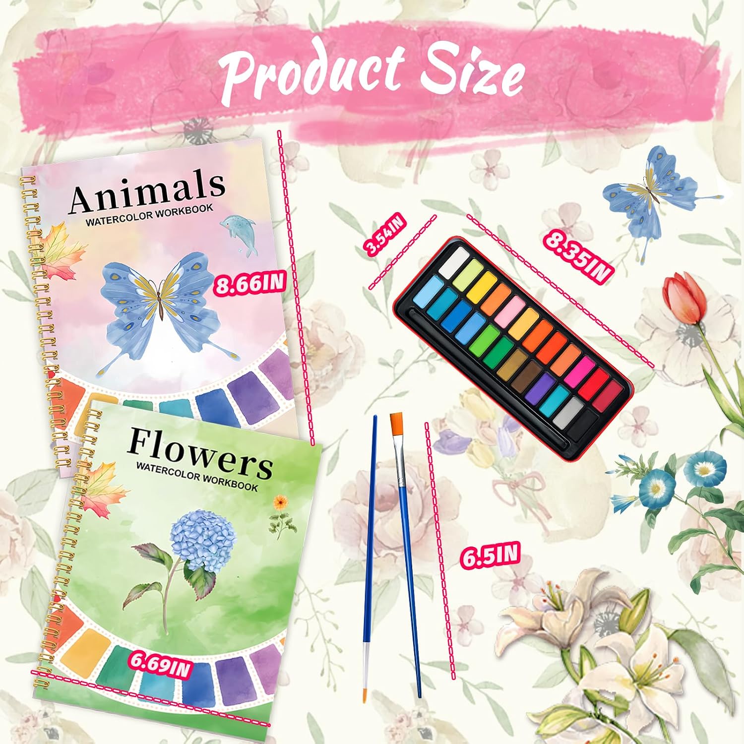 Watercolor Workbook - Coloring Book Beginner Friendly Painting Kit, Watercolor Workbooks for Adults, Exploration Gift for Adults Teens (Flowers-Animals, 24 Color Palette)