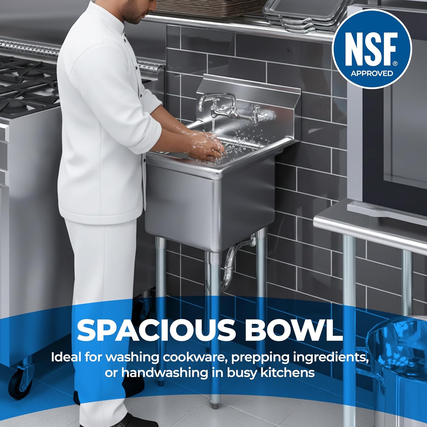 Stainless Steel One Compartment Utility Mop Sink with Faucet – 24” x 24” Outside | 18” x 18” x 12” Bowl | NSF Certified | Laundry Room, Janitorial, Commercial Use