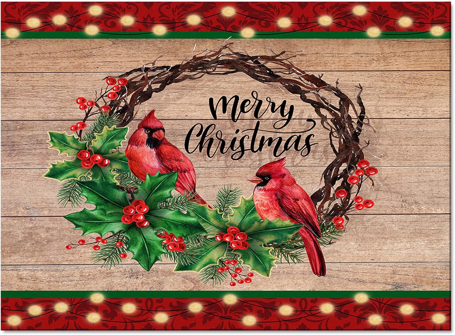 Area Rug, Red Wood Grain Berry Merry Christmas Poinsettia Cardinals Area Rug, Living Room Rugs, Area Rugs for Bedroom Decor&Living Room Decor, Carpet 2x3ft Bedroom Rug, Rugs for Living Room