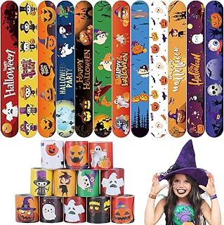 Genuvi Halloween Slap Bracelets 36 PCS Bulk Party Favors for Kids Pumpkin Ghost Snap Bracelet Party Supplies Goodie Bag Fillers Classroom Prizes Toys Halloween Gifts for Girls Boys