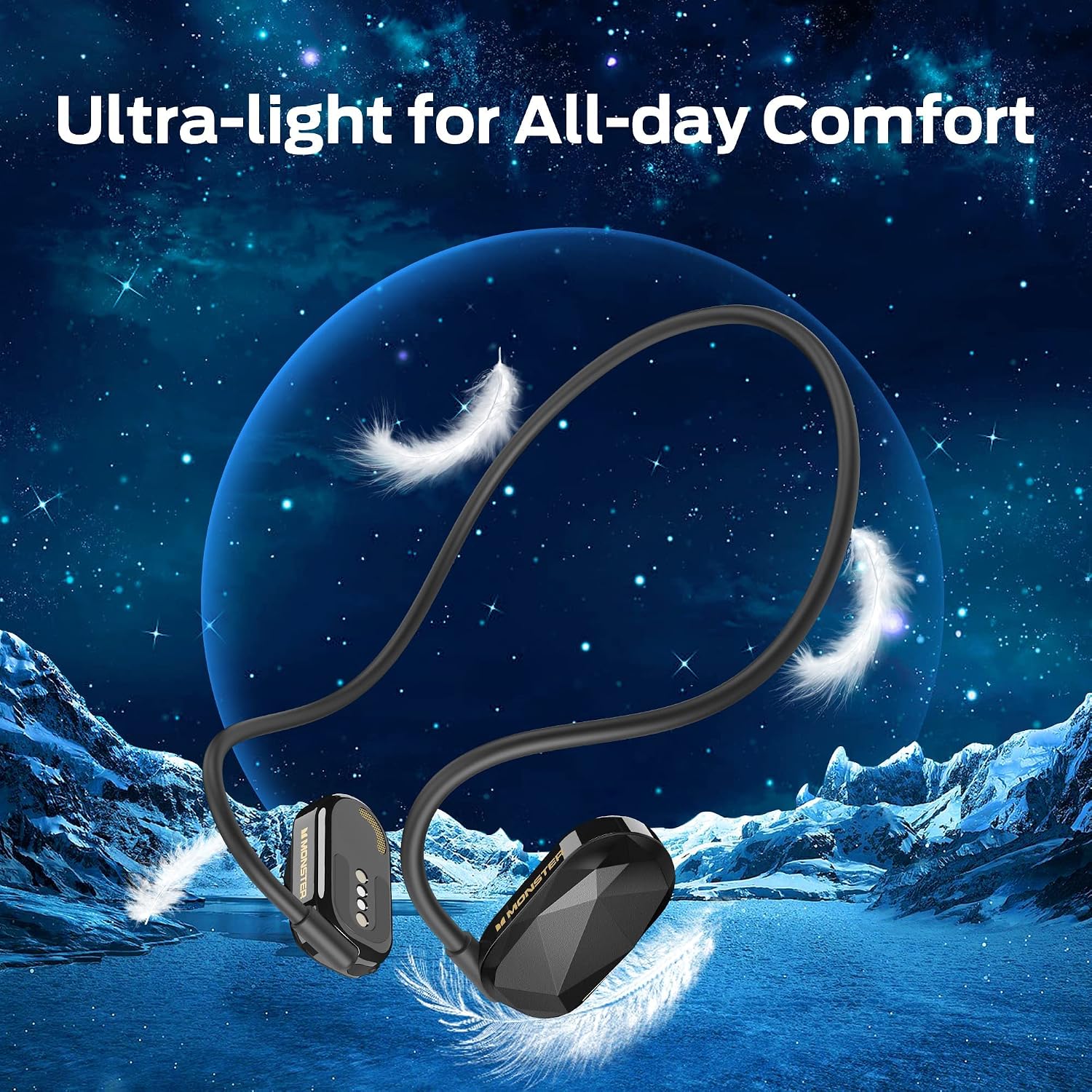 Monster Aria Free Open Ear Headphones Wireless Bluetooth, Air Conduction Headphones Bluetooth 5.3 Sports, ENC Clear Talk with Built-in Mic, 8H Playtime Headset for Running, Cycling, Hiking, Driving