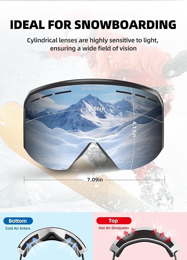 Innerking Ski/Snowboard Goggles SGS Approved for Men Women & Youth - OTG Snow Snowboard Skiing Goggles Anti Fog - 100% UV Protection by Innerking - Image 5