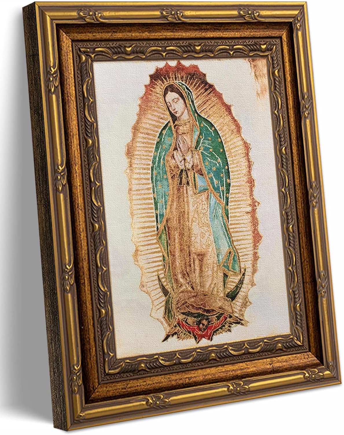 Gold Framed Our Lady of Guadalupe Wall Art Catholic Virgin Mary Canvas Painting Pictures Wall Decor Catholic Canvas Poster for Altar Home for Living Room Bedroom Decoration 16x24 In