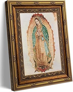 Gold Framed Our Lady of Guadalupe Wall Art Catholic Virgin Mary Canvas Painting Pictures Wall Decor Catholic Canvas Poster for Altar Home for Living Room Bedroom Decoration 9x11 In