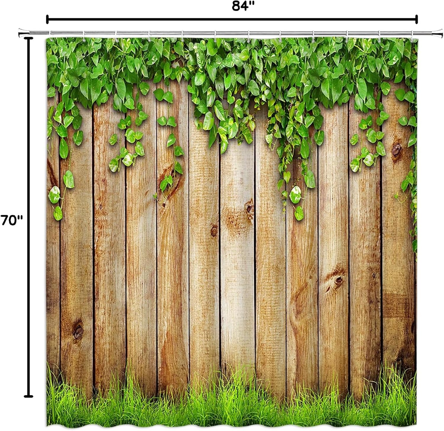 Rustic Wooden Leaf Shower Curtain Green Leaves Weeeping Vintage Brown Board Country Extra Long Bathroom Decor Curtain with Hooks,70W x84 H