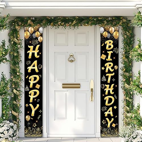 Miniatura 8 de Cartel de decoración de feliz cumpleaños para hombres, mujeres, niños y niñas, letrero de porche de cumpleaños azul y plateado, suministros de fondo