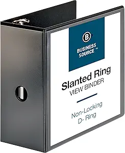 Business Source Basic D-Ring View Binders, 5", Black