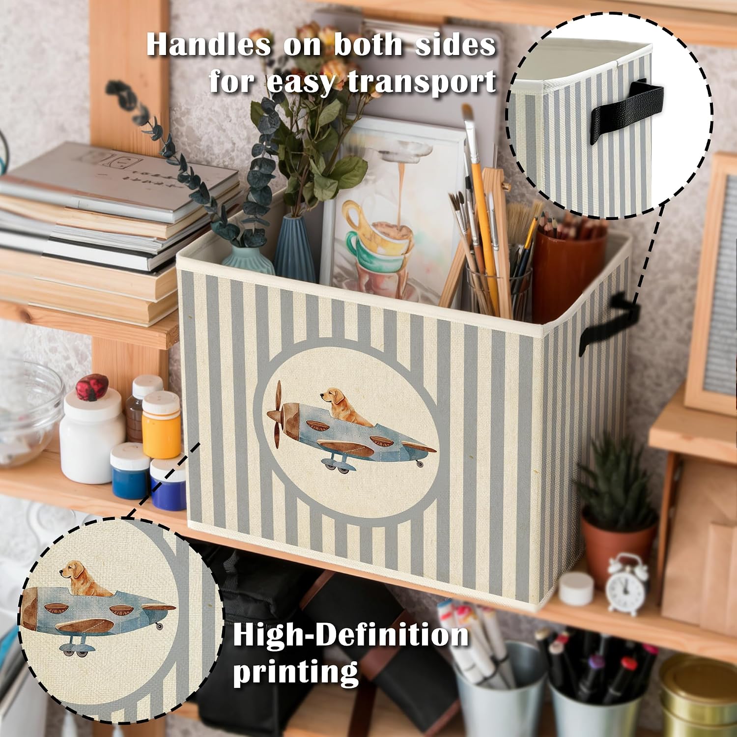 Golden Retriever Airplane Nursery Storage Bin Basket with Handles
