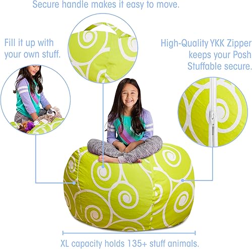 Miniatura 33 de Posh Funda de Silla Puf Rellenable para Almacenamiento de Animales de Peluche para Niños - Organizador de Juguetes Infantiles, Grande-38 - Lona