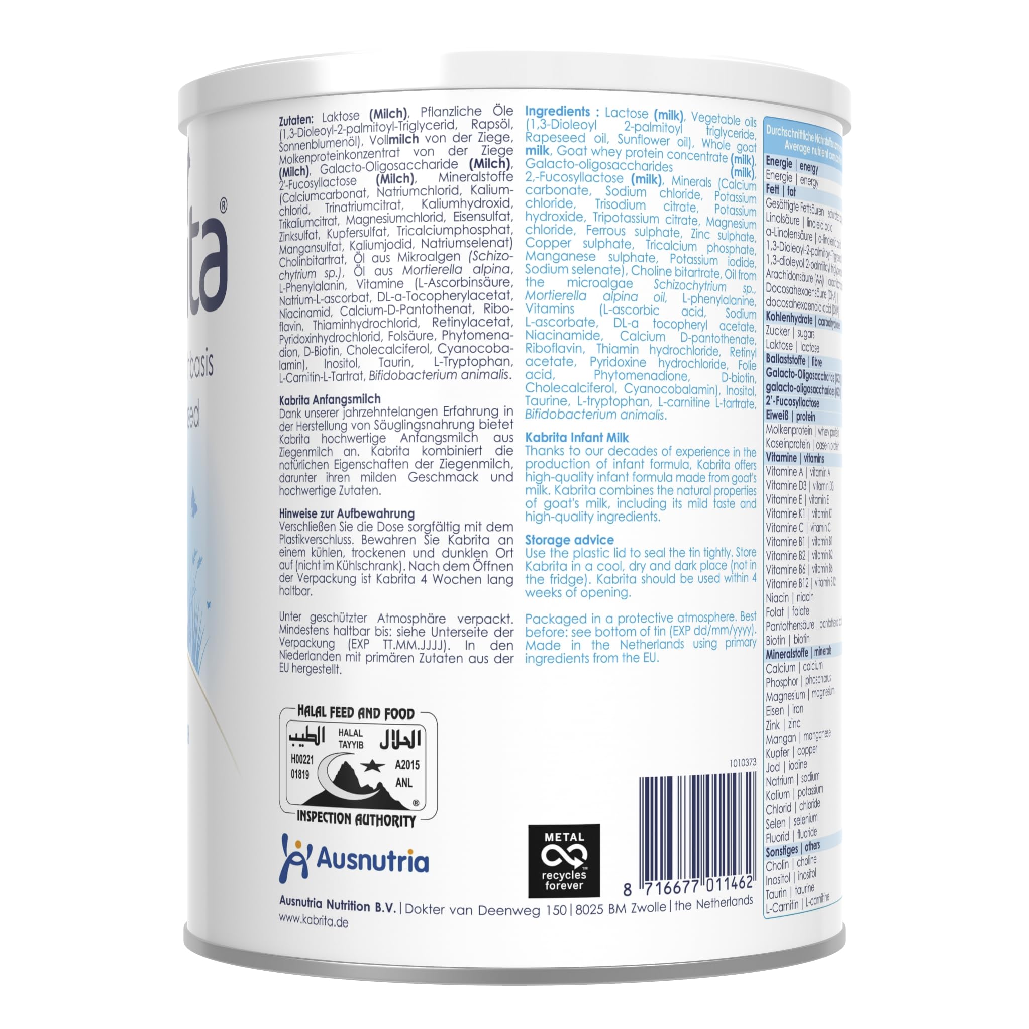 KABRITA | Ziegenmilch Pre 1 / Stage 1 Anfangsmilch mit HMO 0-6 Monate | Hochwertige Babynahrung - Baby Milch, nahrhaft und sanft zum Babybauch | Inhalt: 800g Babynahrung-Milchpulver
