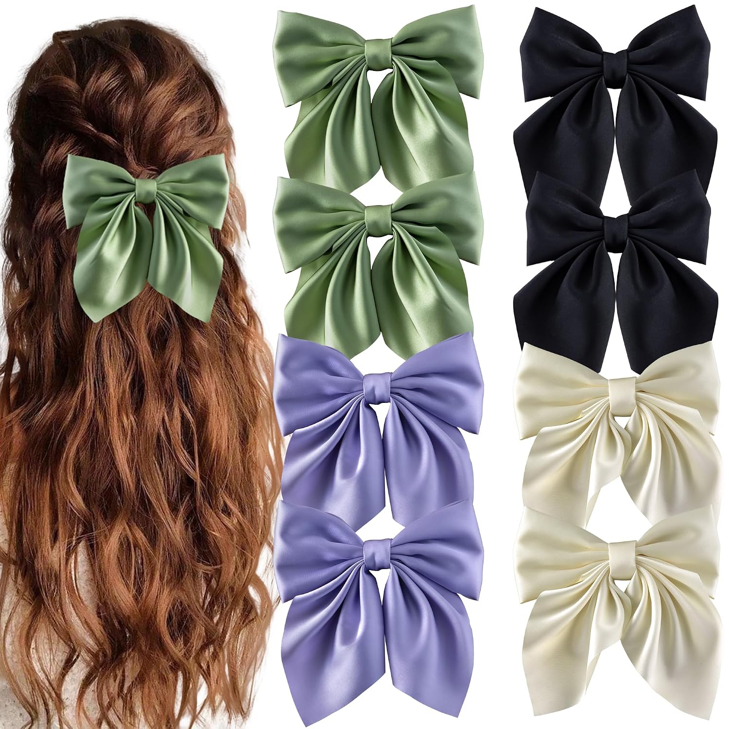 8 Pcs Hair Bows for Women Short Tail Bow Hair Clips Small Alligator Barrettes Cute Accessories for Girls(Black/Khaki)