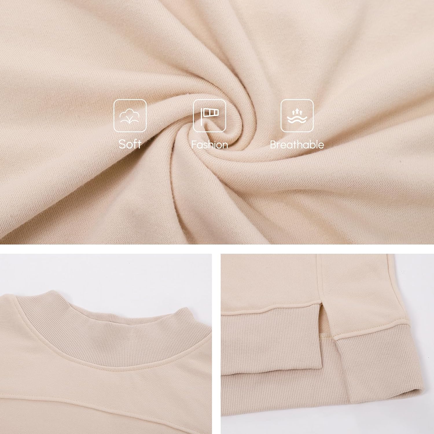 HOUZONIY Womens Long Sleeve Sweatshirt Crewneck Side Slit Soft Lightweight Workout Casual Fall Fashion Basic Pullover Tops - Image 5