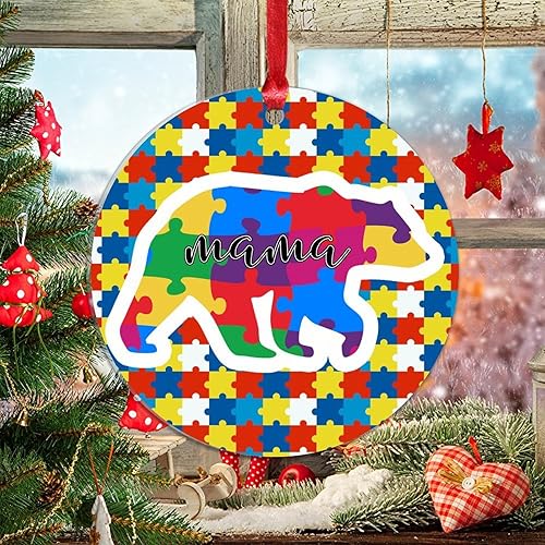 Adornos acrílicos con colgante para árbol de Navidad, autismo, regalo para mamá, para árbol de Navidad, mamá, oso, autismo, rompecabezas colorido,
