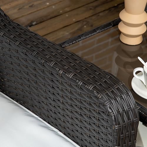 Miniatura 8 de Outsunny Juego de muebles de mimbre para exteriores de 3 piezas, juego de muebles de ratán con mesa de centro de cristal y sillas de porche