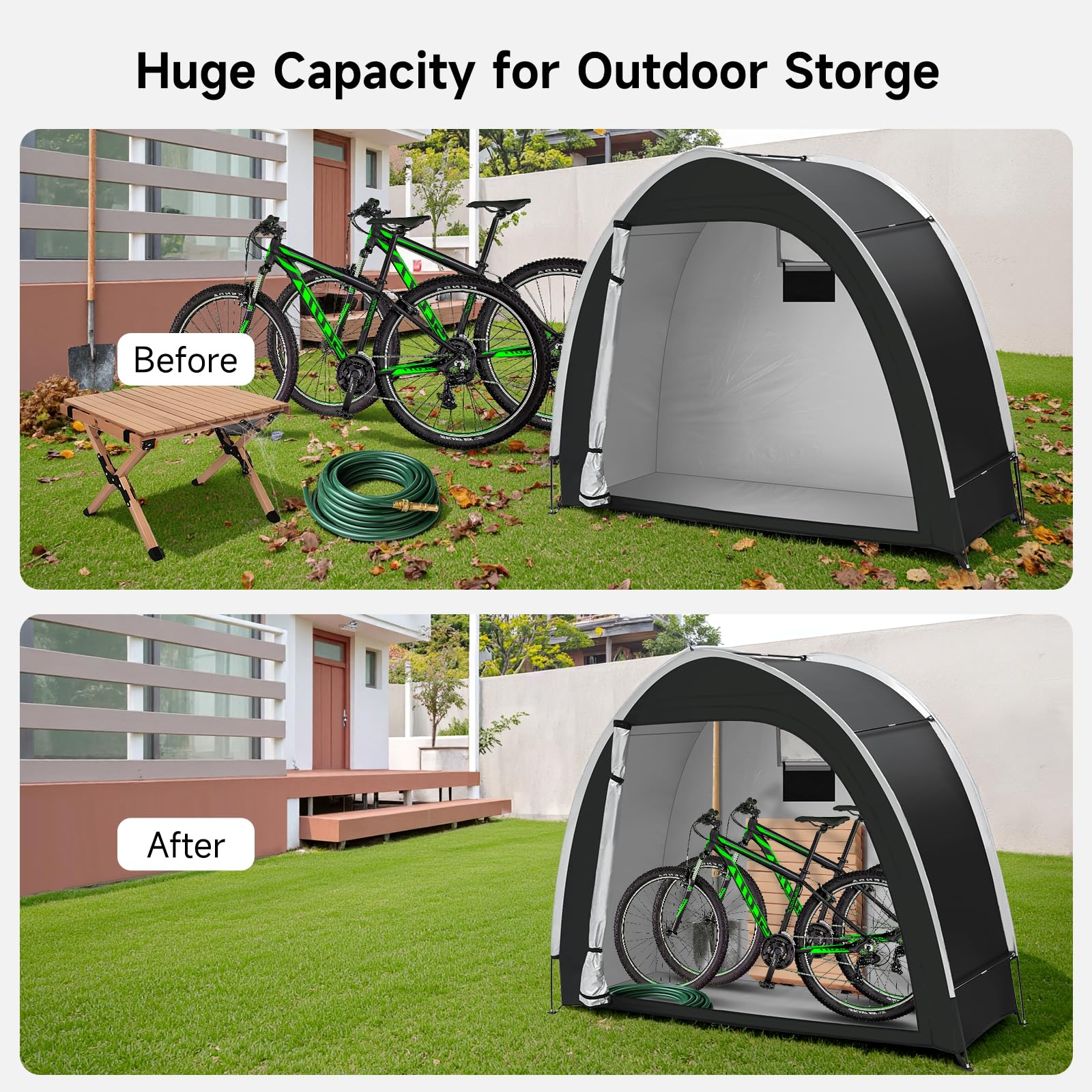 Tenda per bicicletta da esterni, portatile, con tessuto Oxford 210D PU5000, impermeabile, per 2-3 biciclette, riparo per moto, attrezzi da giardino, giocattoli