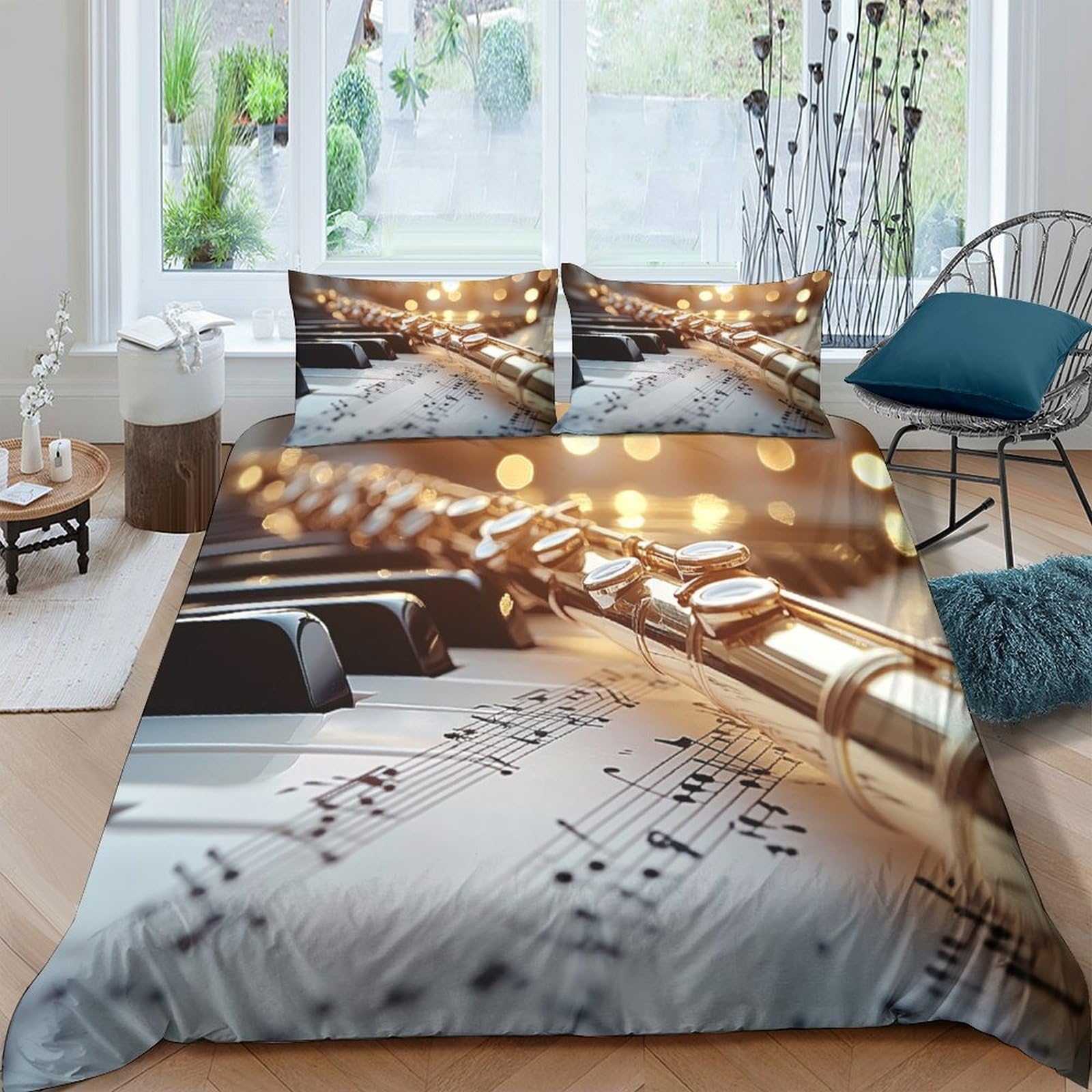 Ctjqhvkz Style-6 3D Printed Piano Keys Fitted Sheet Microfiber Soft Bedroom Music Notes Bed Sheet Anti-Slip Machine Washable Decor Single（135X200cm）