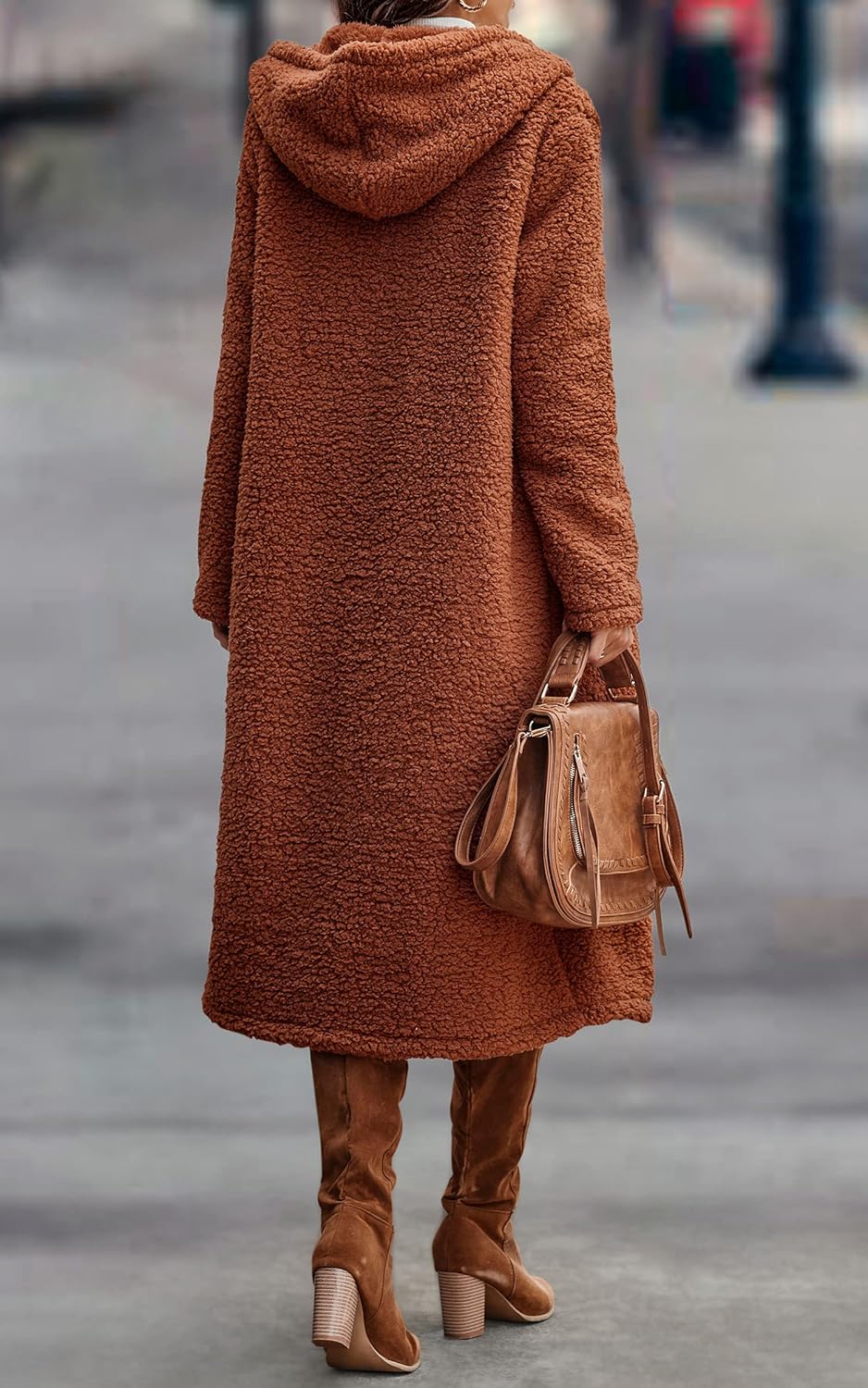 Angashion Women's Fuzzy Fleece Lapel Open Front Long Cardigan Coat Faux Fur Warm Winter Outwear Jackets - Image 5