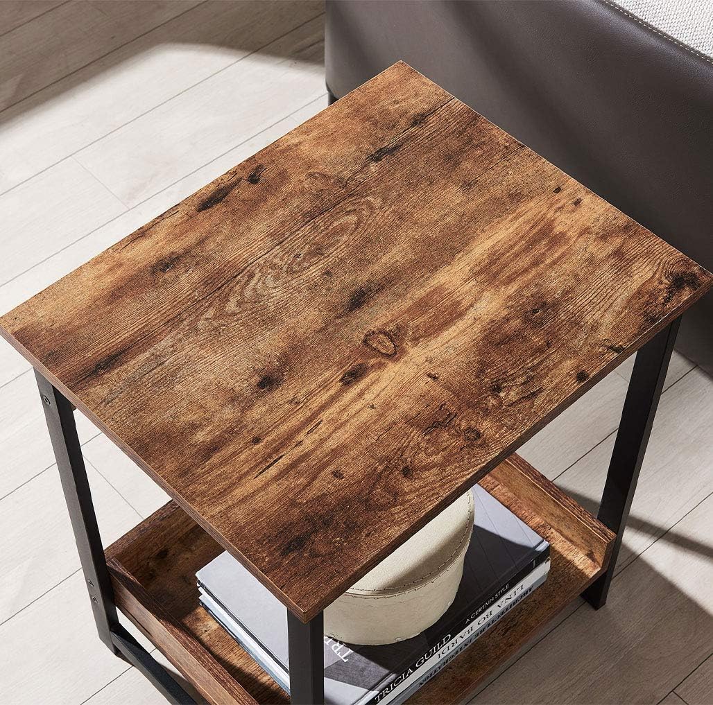 AMOAK 2-Tier End Table for Living Room, Home End Table, Industrial Side Table with Storage Shelf, Vintage Style Wooden Board, Stable Metal Frame, Rustic Brown